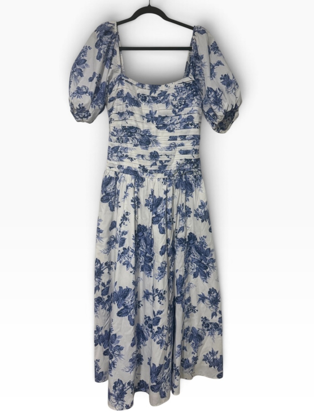 Abercrombie & Fitch Blue and White Floral Puff Sleeve Maxi Dress Size Medium